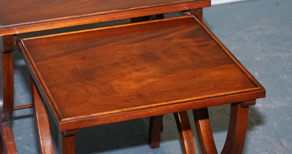 VINTAGE HARDWOOD NEST OF TABLES WITH LYRE FORM LEGS