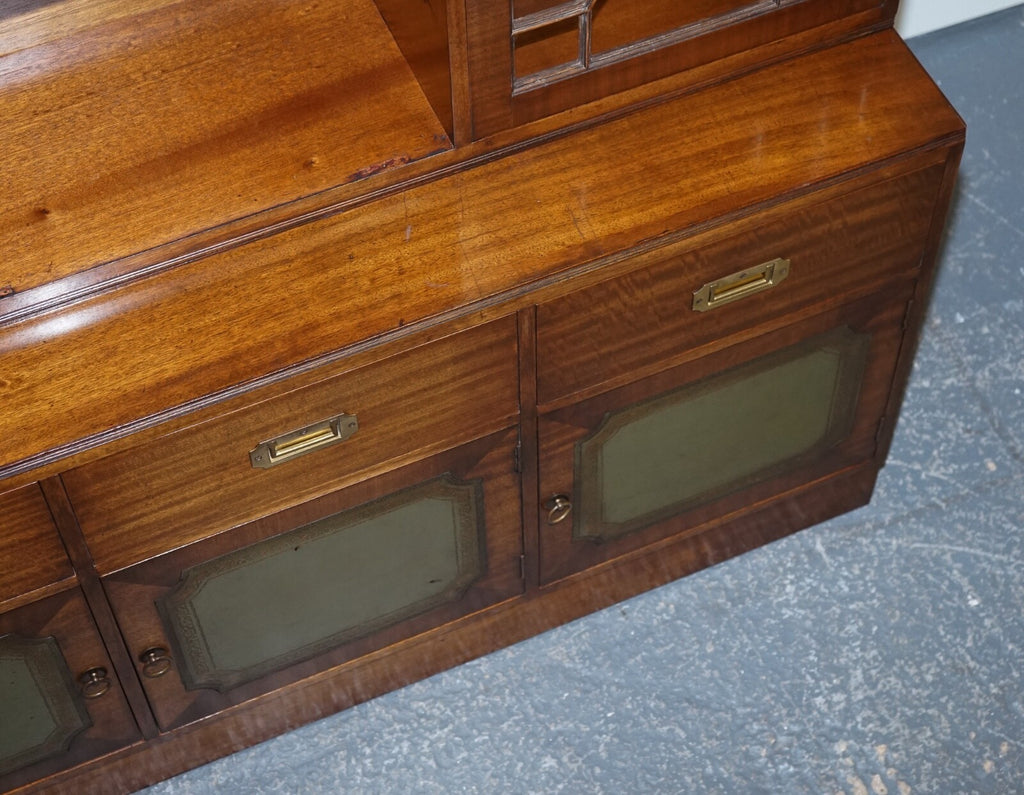 VINTAGE BEVAN FUNNELL MILITARY CAMPAIGN BOOKCASE WITH EMBOSSED LEATHER DOORS