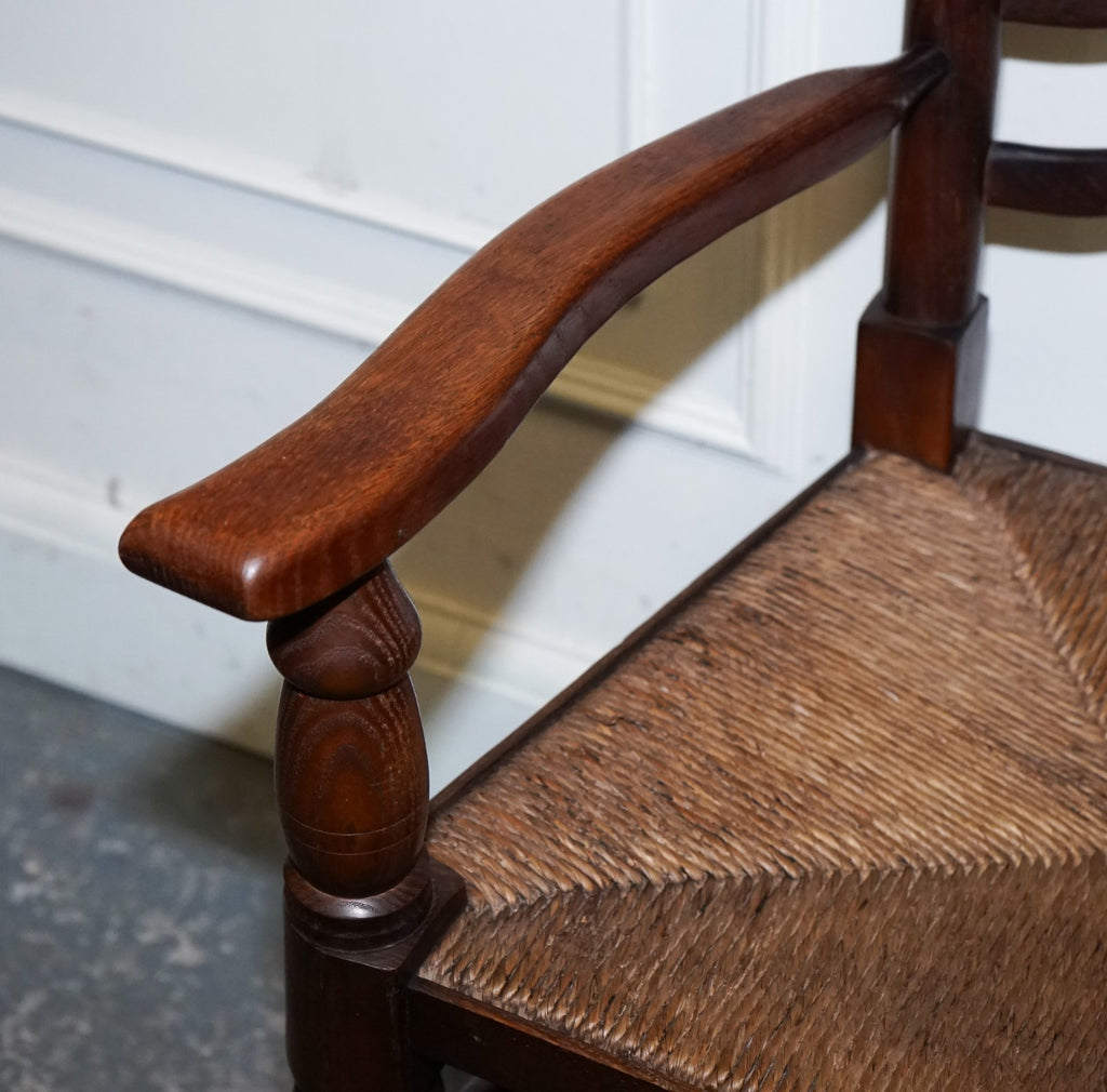 SET OF SIX ENGLISH ANTIQUE CIRCA 1910 LADDERBACK RUSH SEAT DINING CHAIRS