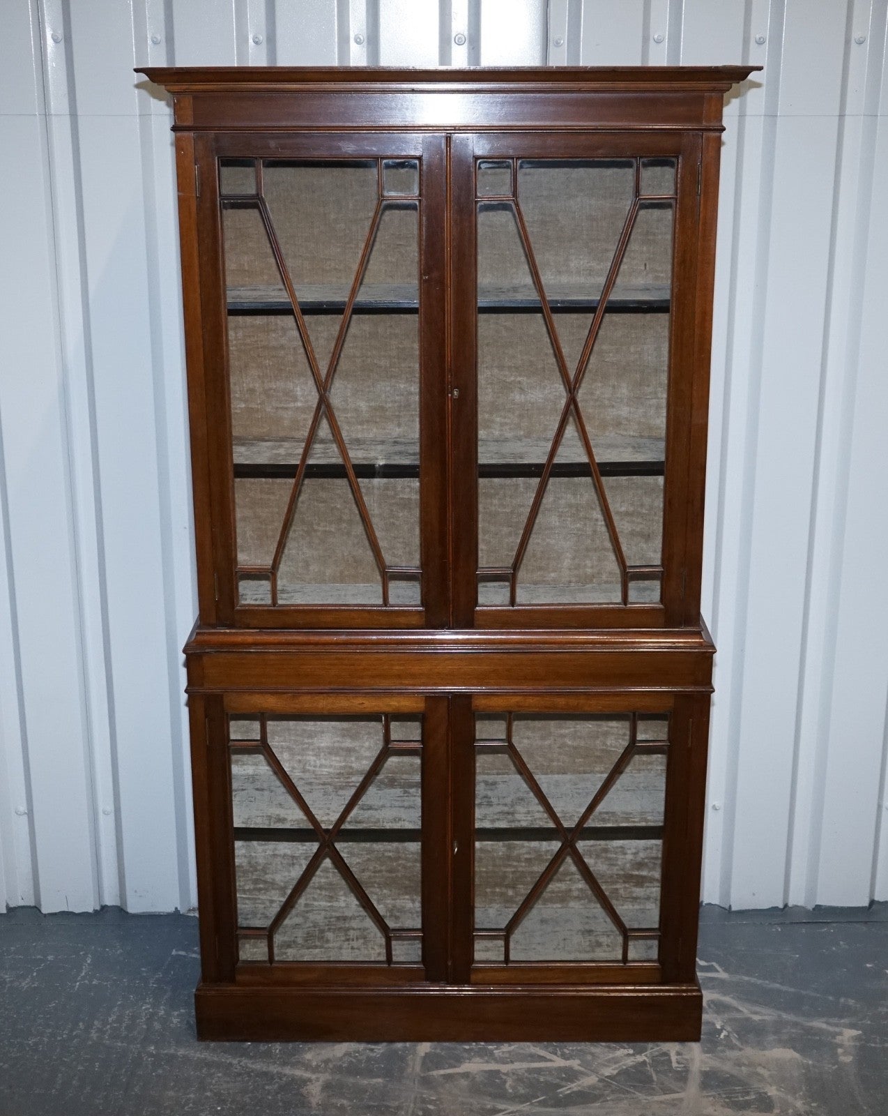 ENGLISH 19TH CENTRY GLAZED DISPLAY CURIO CABINET WITH FIXED SHELVES
