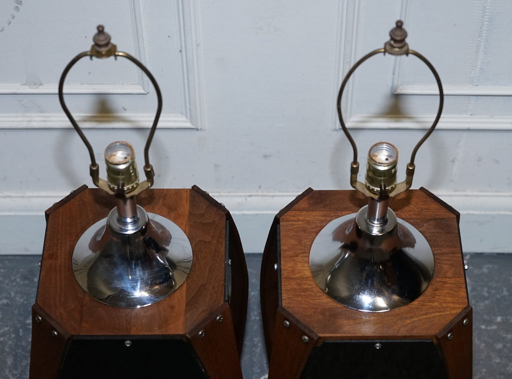 PAIR OF LARGE MODERN DANISH ACRYLIC & TEAK MID CENTURY LAMPS