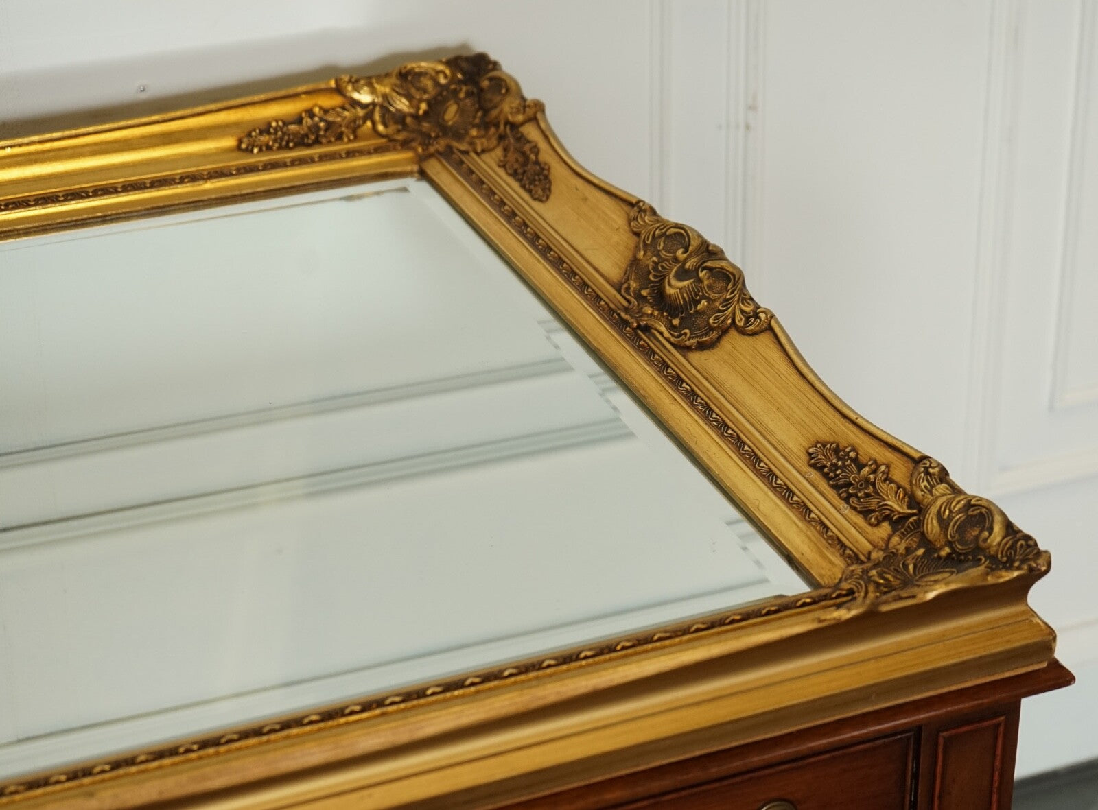 LARGE FRENCH CLASSIC GOLDEN ORNATE WALL REGAL MIRROR 138 X 77 CM