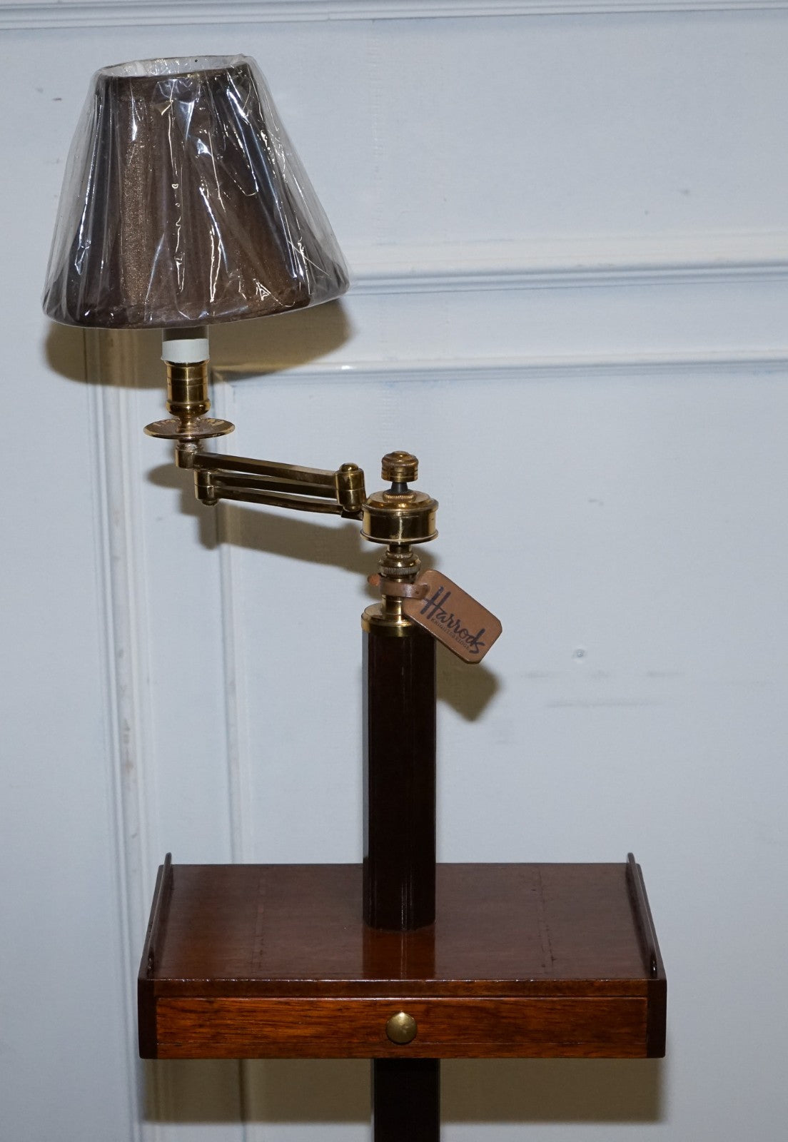 RARE HARRODS LONDON ENGLISH READING LAMP STAND SIDE TABLE WITH LAMP