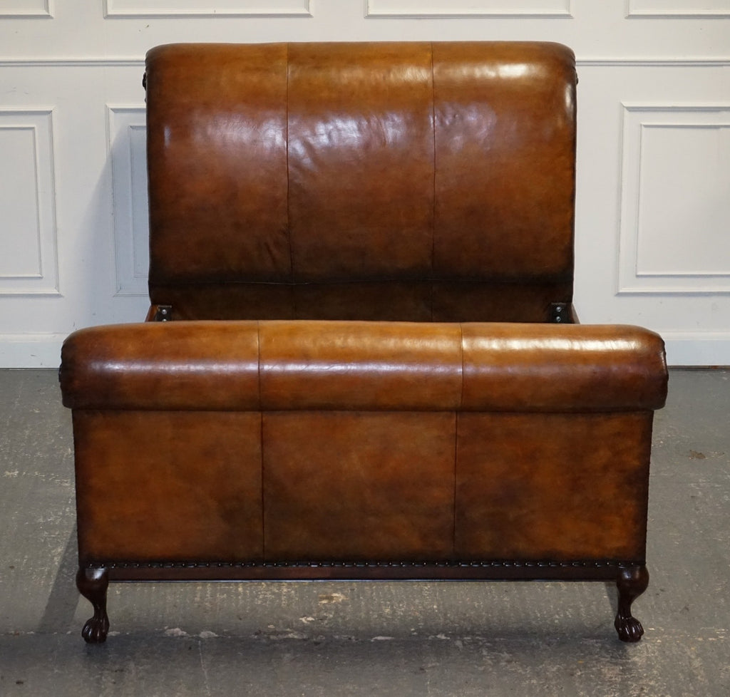 KINGSIZE HAND DYED LEATHER BONAPARTE CARVED BED AND SO TO BED RRP £14,000