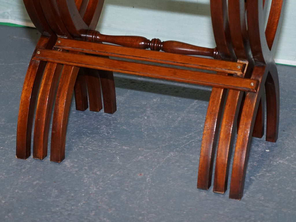 VINTAGE HARDWOOD NEST OF TABLES WITH LYRE FORM LEGS