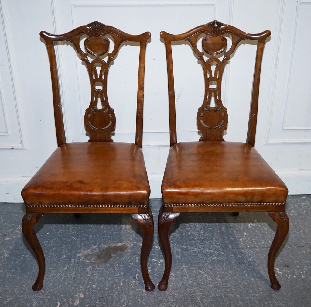 SCOTTISH VICTORIAN SET 12 RESTORED DYED LEATHER DINING CHAIRS BY JOHN TAYLOR