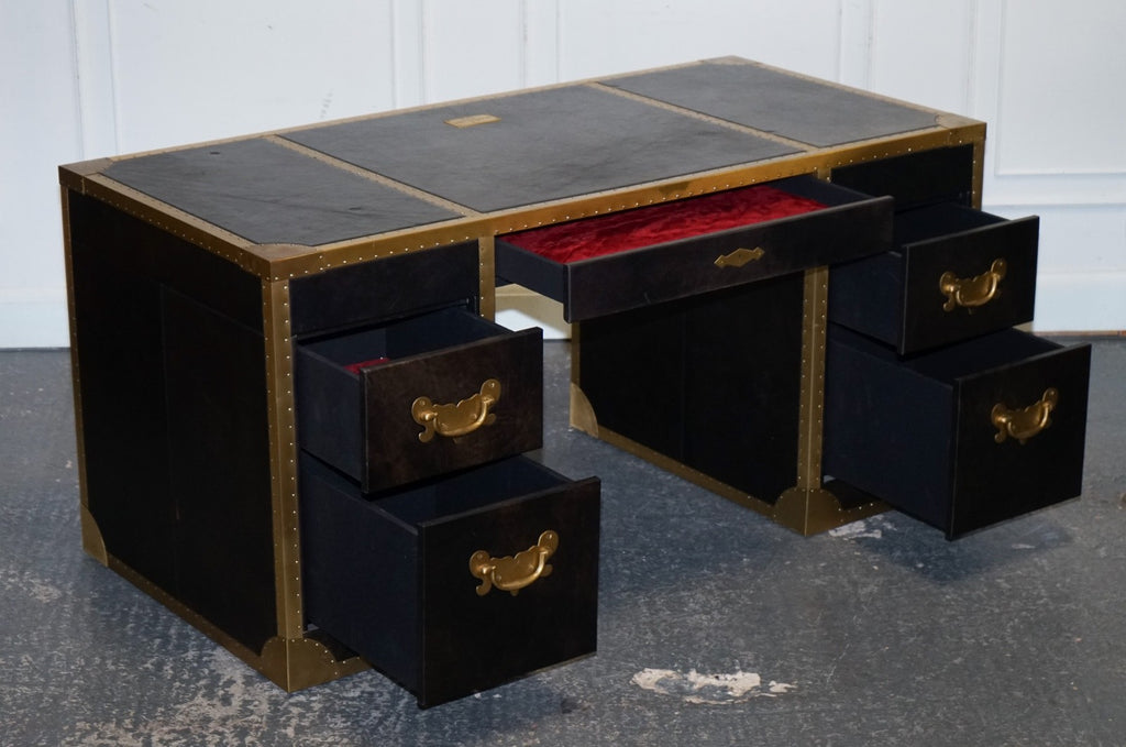 TIMOTHY OULTON CUMBERLAND COLLECTION AGED LEATHER DESK RED VELVET LINING