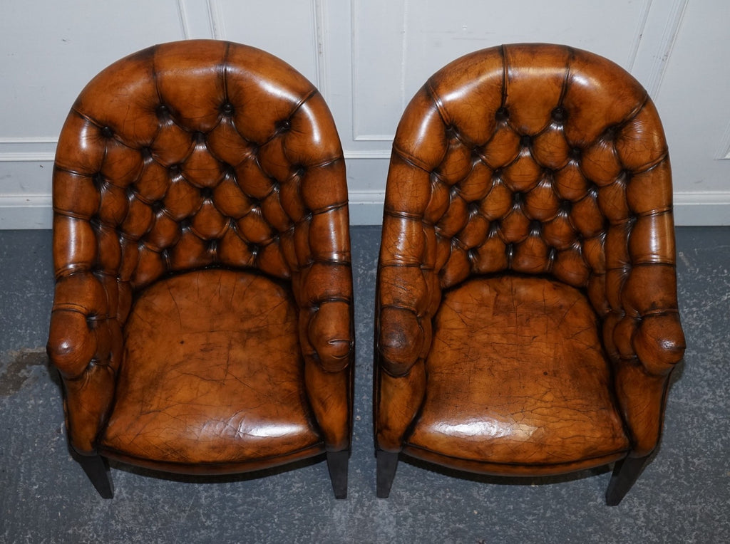 SET OF FOUR ENGLISH CHESTERFIELD HAND DYED LEATHER OFFICE LIBRARY TUB CHAIRS