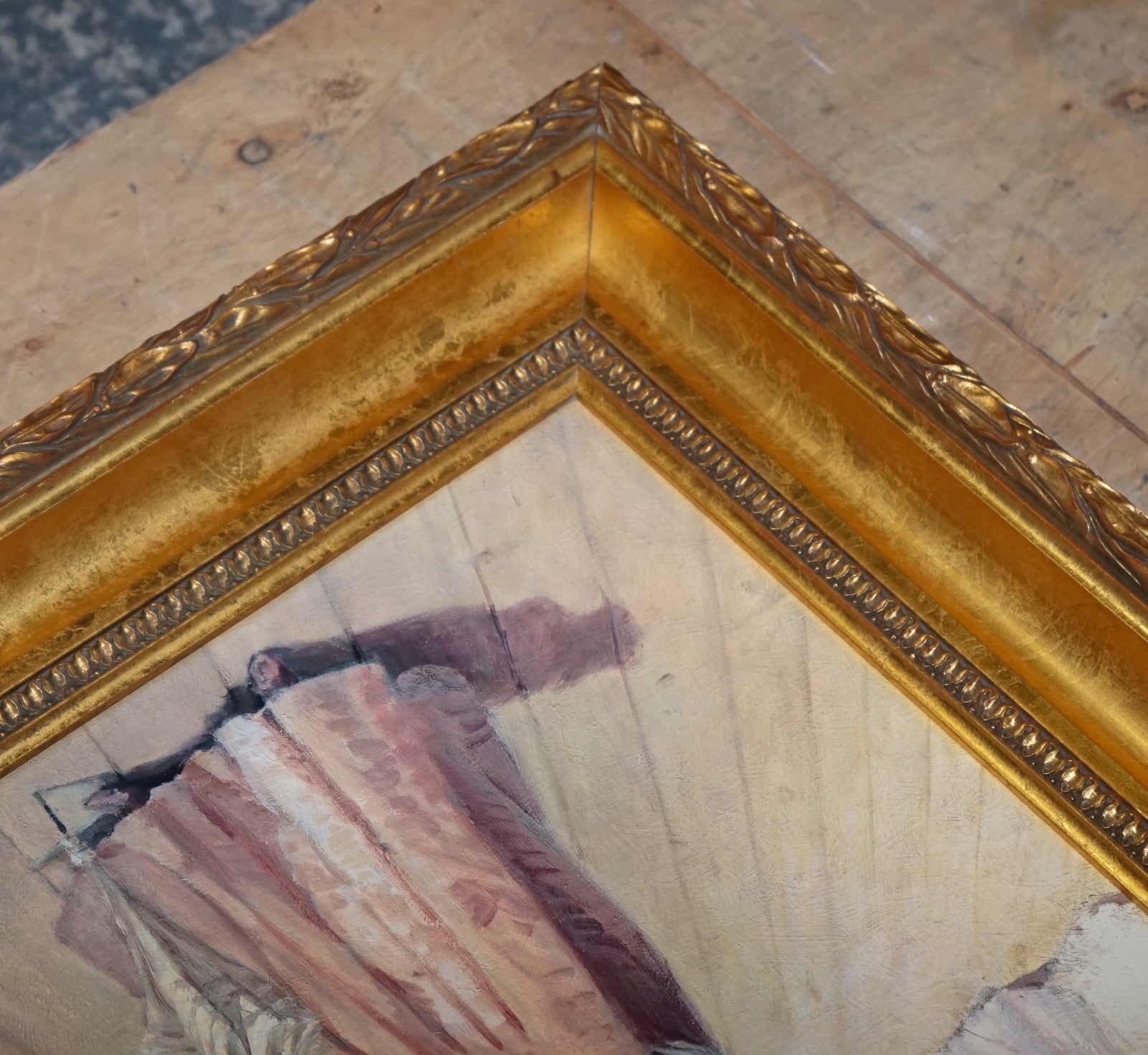 VINTAGE PAINTING VICTORIAN STYLE LADY ON PIER PRINT BY ALAN MALEY 80 X 64 CM