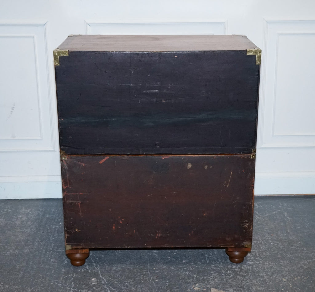 ANTIQUE 19TH CENTURY SATINWOOD MILITARY CAMPAIGN CHEST OF DRAWERS LOTS OF PATINA