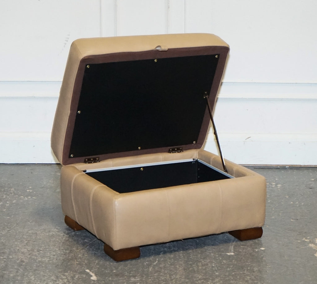 FINE LATTE BROWN LEATHER OTTOMAN FOOTSTOOL WITH STORAGE BY MULTIYORK ENGLAND
