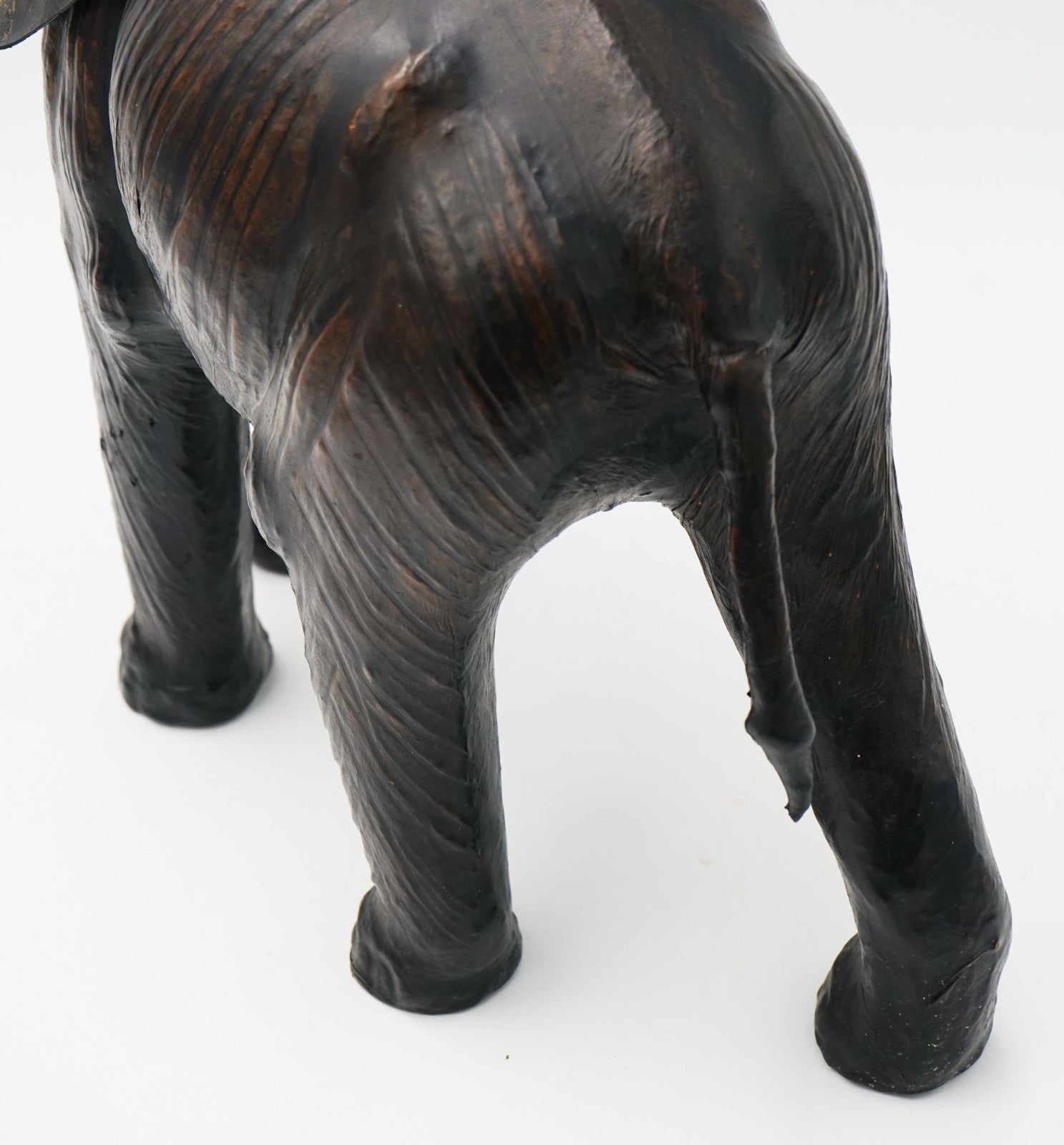 VINTAGE 1970'S LIBERTYS & CO LONDON AGED LEATHER ELEPHANT DECORATIVE SCULPTURE
