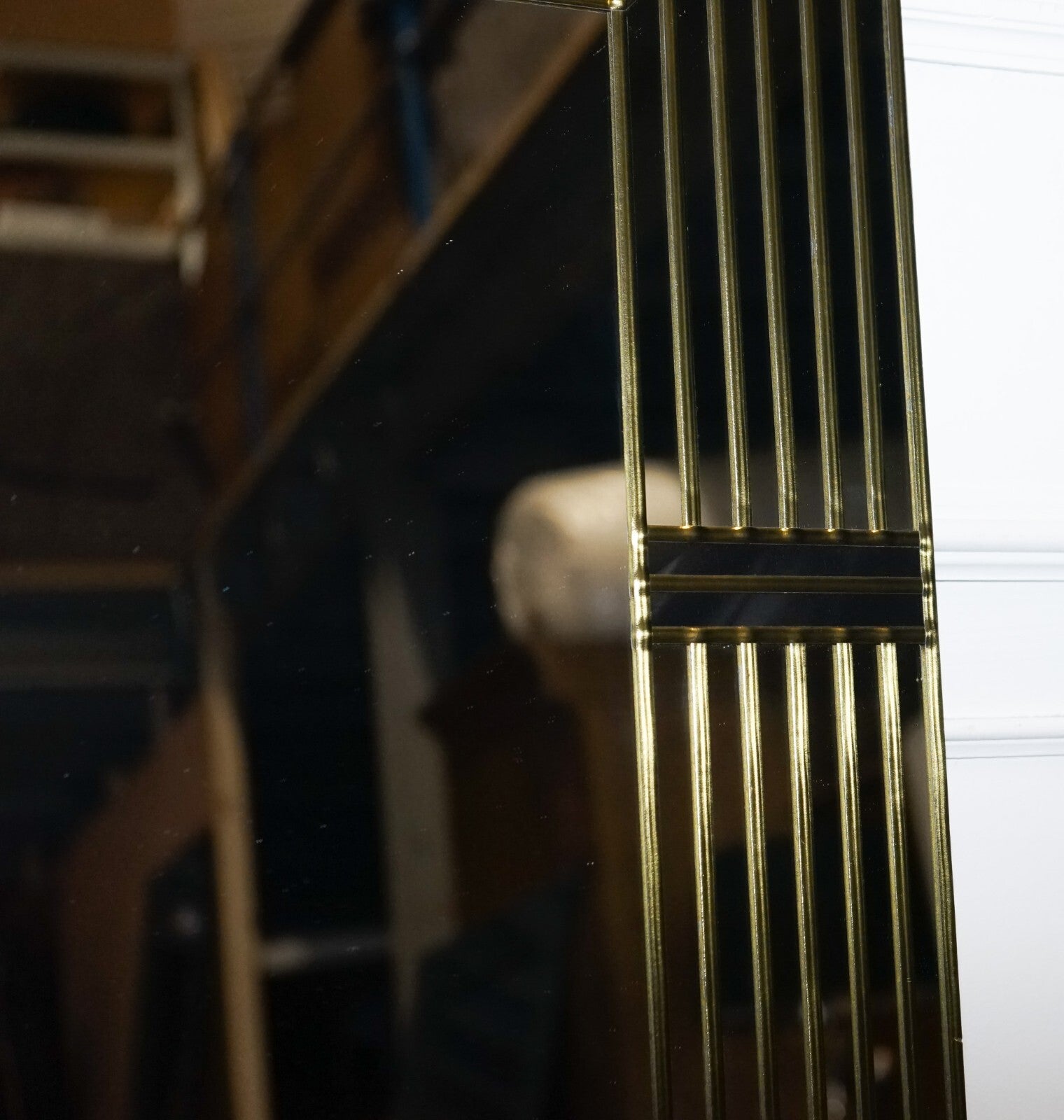 DECORATIVE ART DECO STYLE HAND LEADED GOLDEN WALL MIRROR BY LAWSON GLASSWORKS