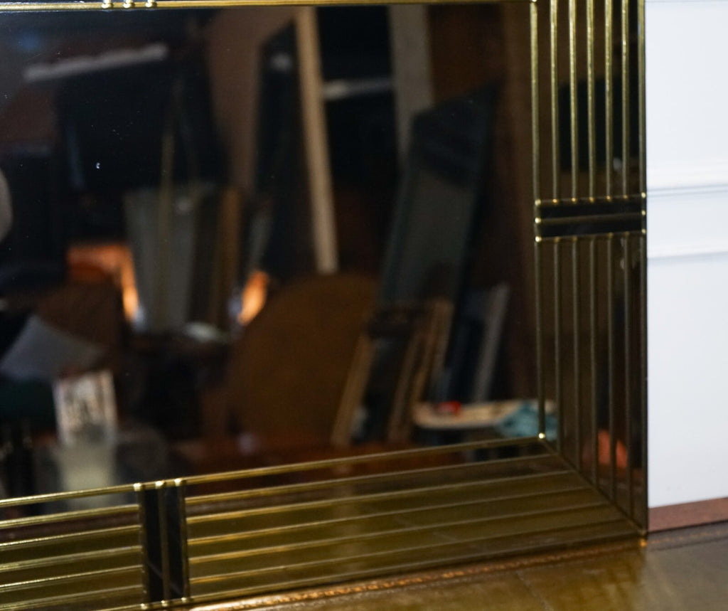 DECORATIVE ART DECO STYLE HAND LEADED GOLDEN WALL MIRROR BY LAWSON GLASSWORKS