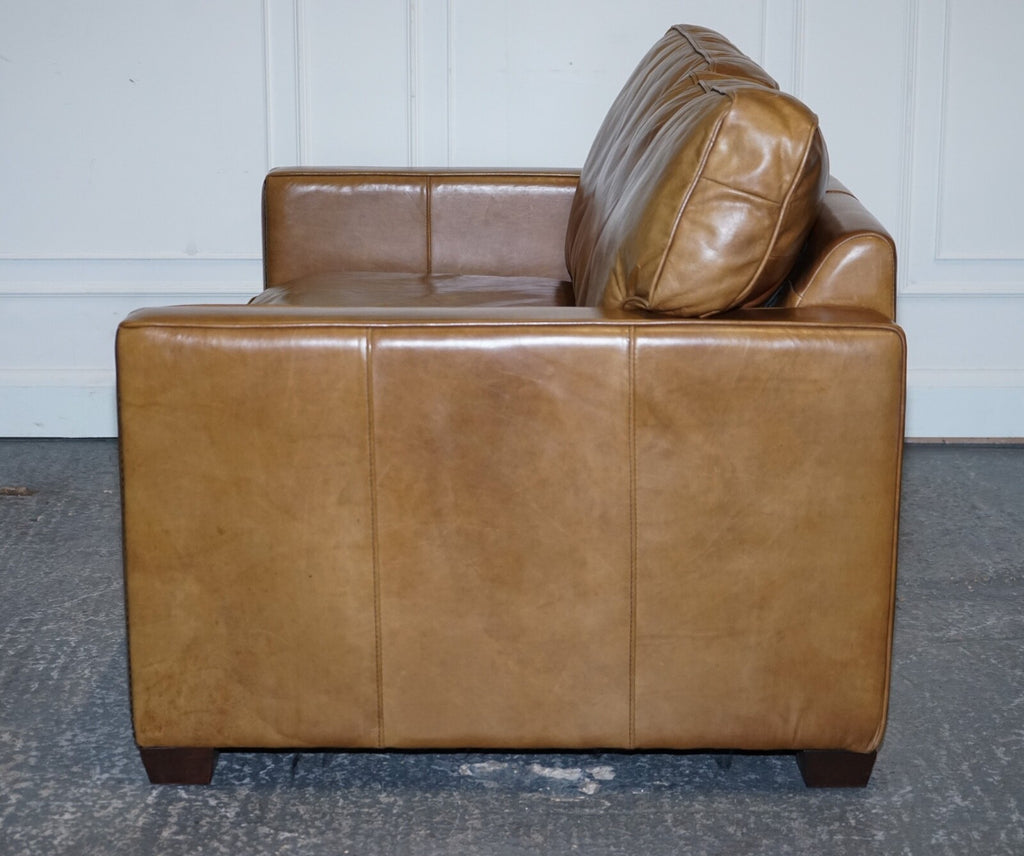 TIMOTHY OULTON HALO TWO SEATER VISCOUNT TAN LEATHER SOFA (1/2)