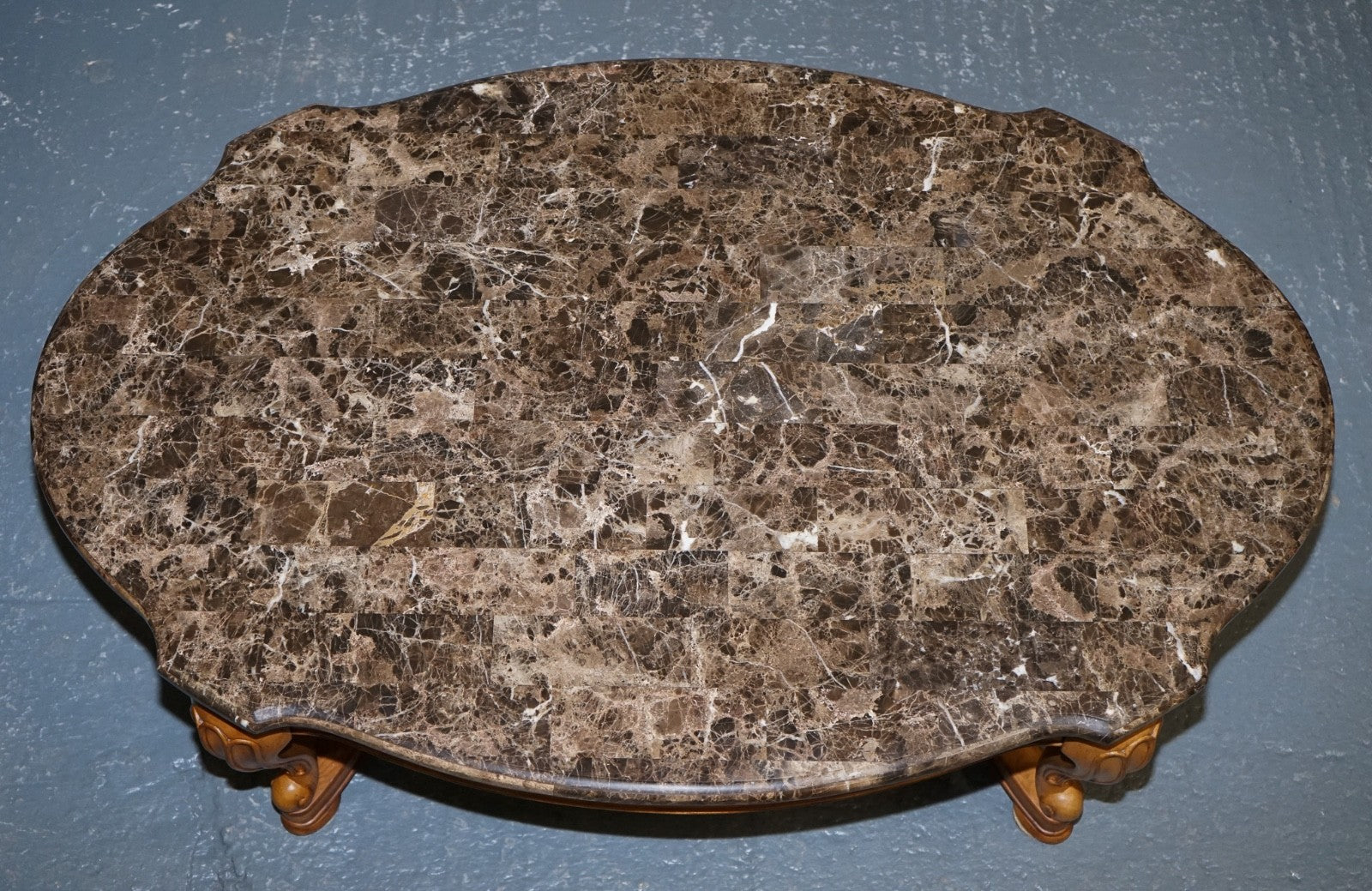 VINTAGE FRENCH STYLE COFFEE TABLE WITH FAUX MABRLE TOP