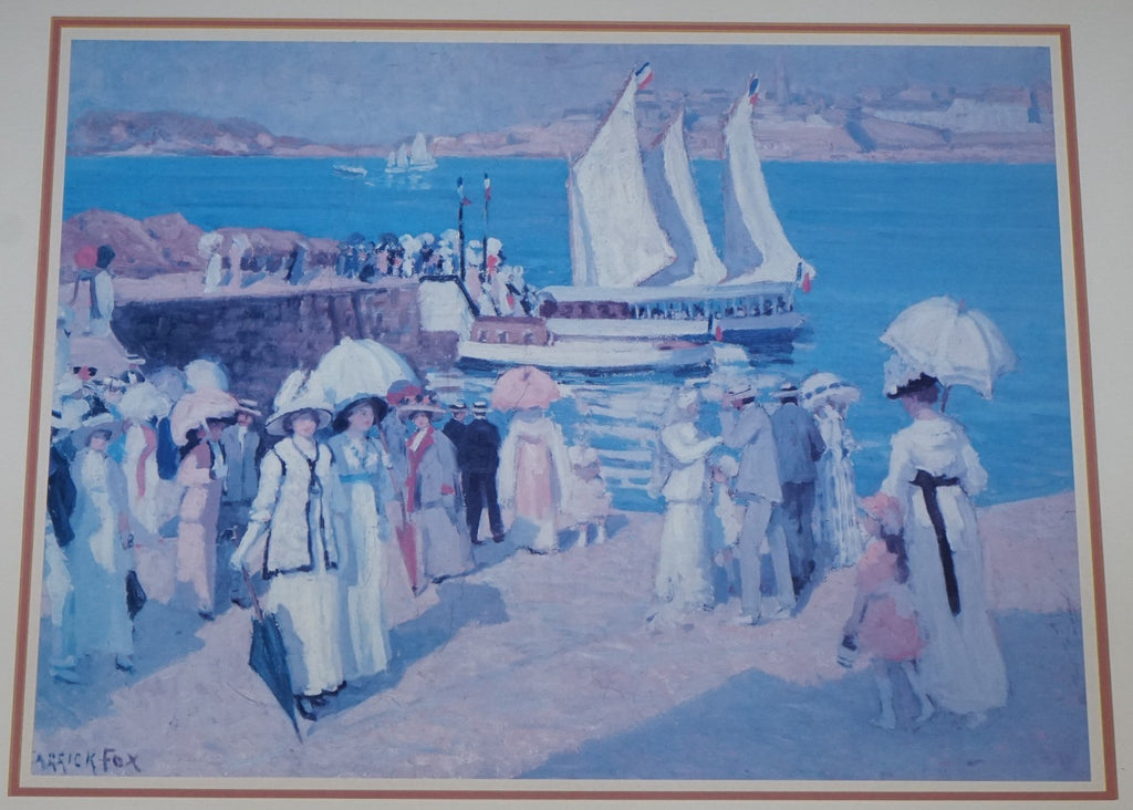 VINTAGE FRAMED ART PRINT  'QUAY AT DINARD' BY ETHEL FOX 78 X 90 CM