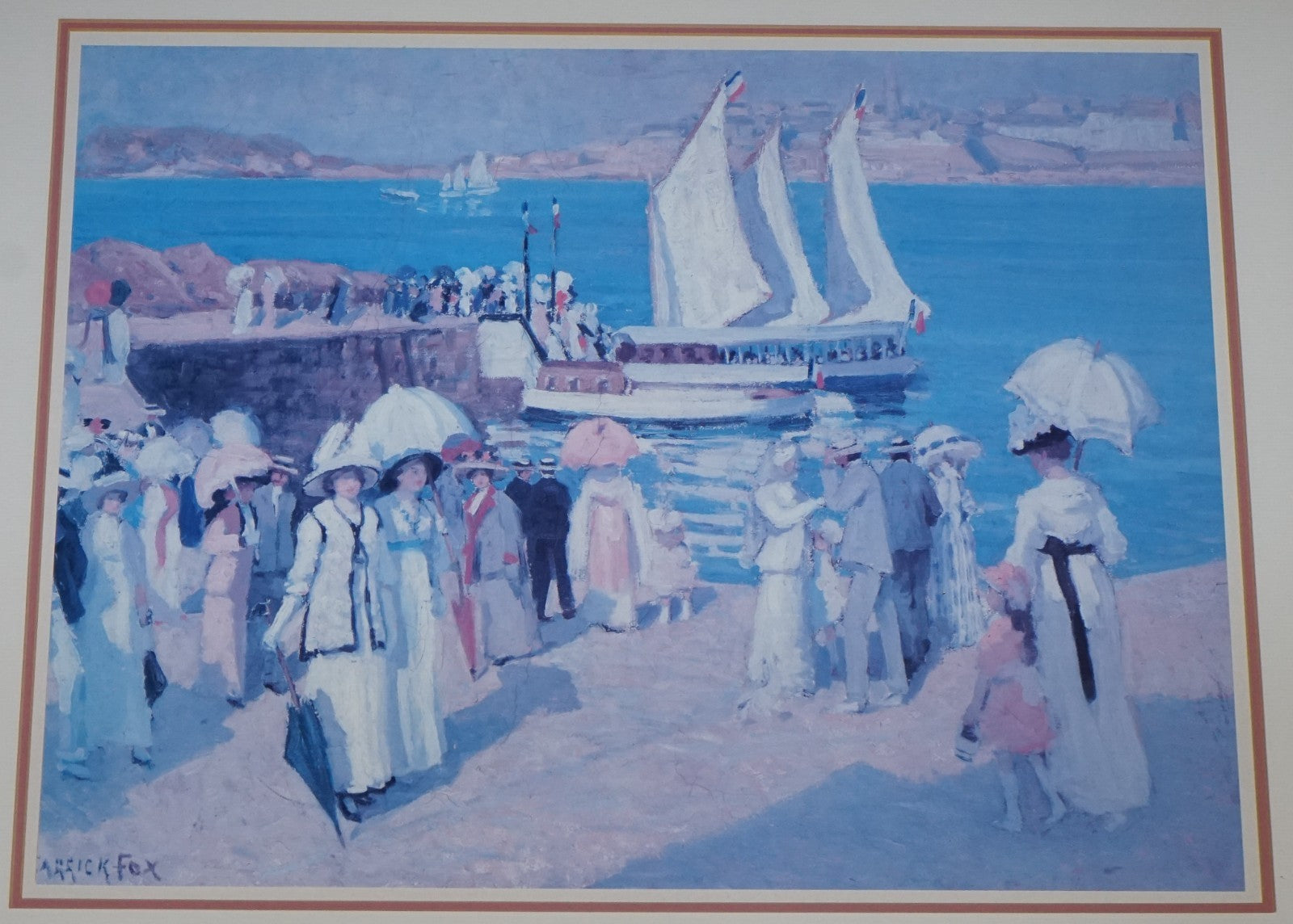 VINTAGE FRAMED ART PRINT  'QUAY AT DINARD' BY ETHEL FOX 78 X 90 CM