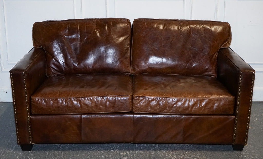 TIMOTHY OULTON VISCOUNT BROWN LEATHER TWO TO THREE SEATER COMPACT SOFA