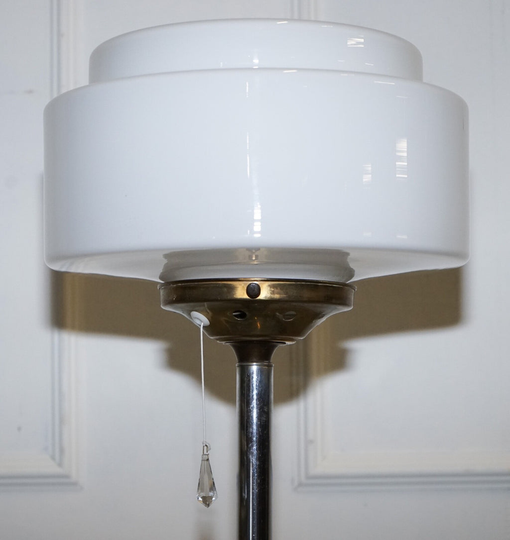 CIRCA 1930'S ART DECO FLOOR LAMP WITH WHITE GLASS SHADE