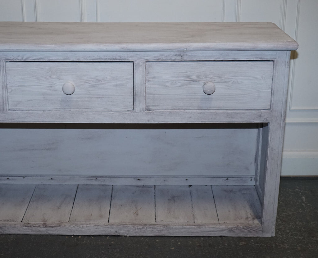 ANTIQUE HAND PAINTED ENGLISH PINE FARMHOUSE SIDEBOARD WITH THREE DRAWERS