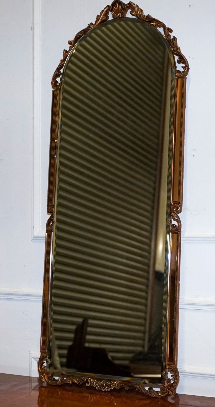 VINTAGE 1960'S ART DECO STYLE MIRROR WITH BEVELED PEACH GLASS PANELS BY ATSONEA