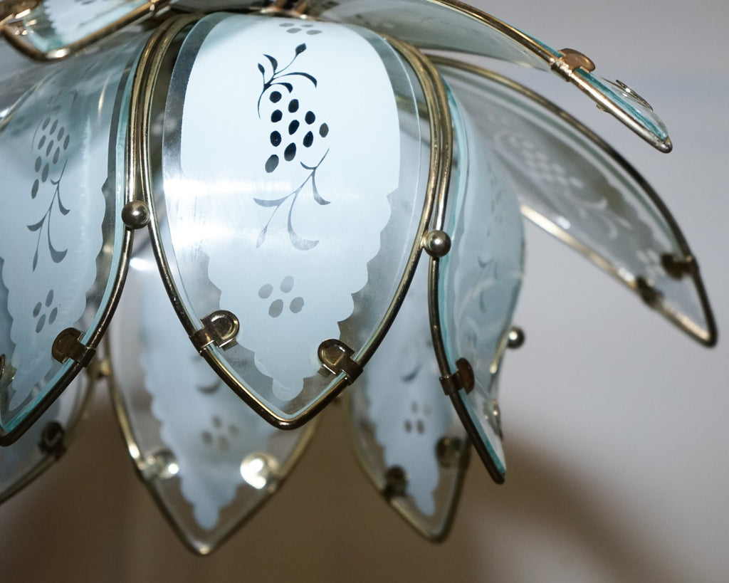 PAIR OF ART DECO STYLE 1960'S FLOWER LOTUS GLASS CEILING LAMPS