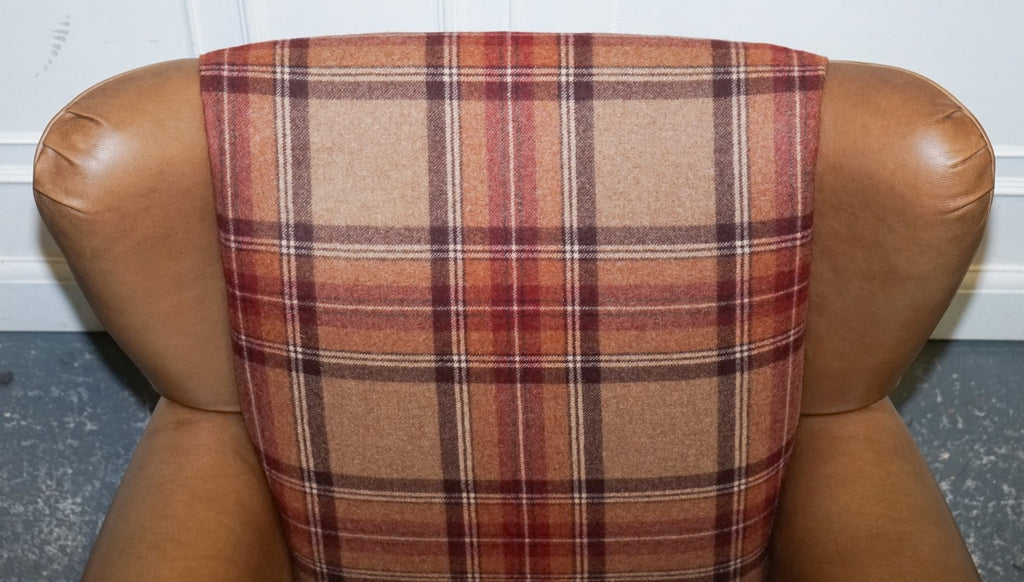 STUNNING PAIR OF  ALEXANDER & JAMES LAWRENCE LEATHER & FABRIC WINGBACK ARMCHAIRS