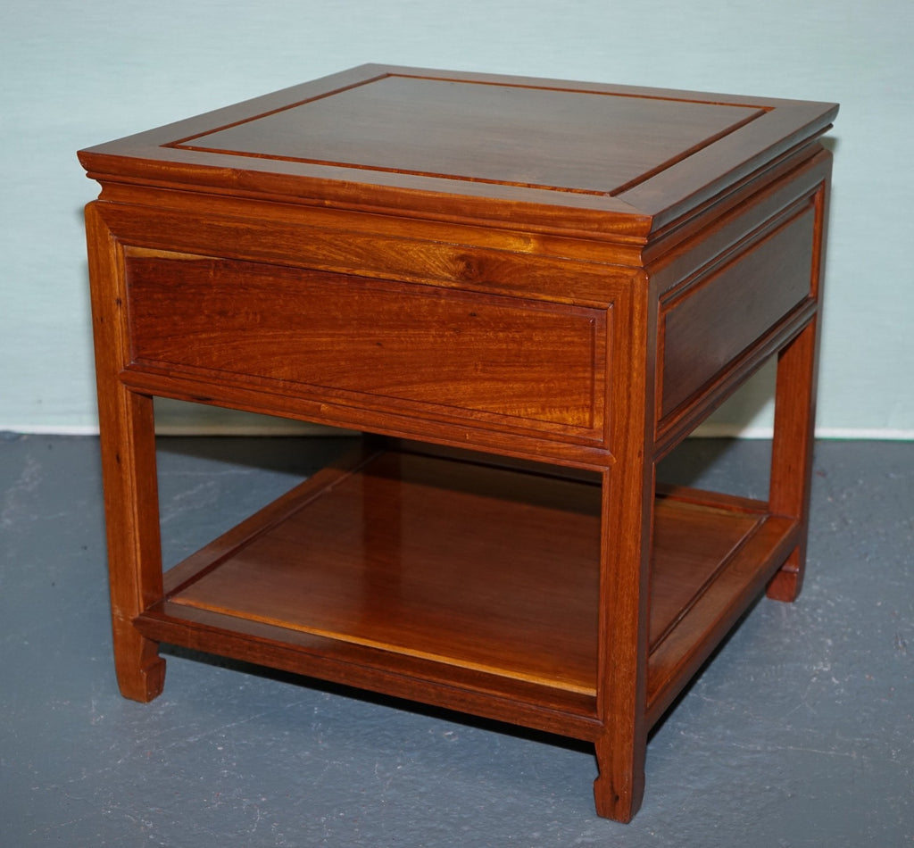 ORIENTAL CHINESE VINTAGE TEAK NIGHTSTAND BEDSIDE TABLE WITH DRAWER