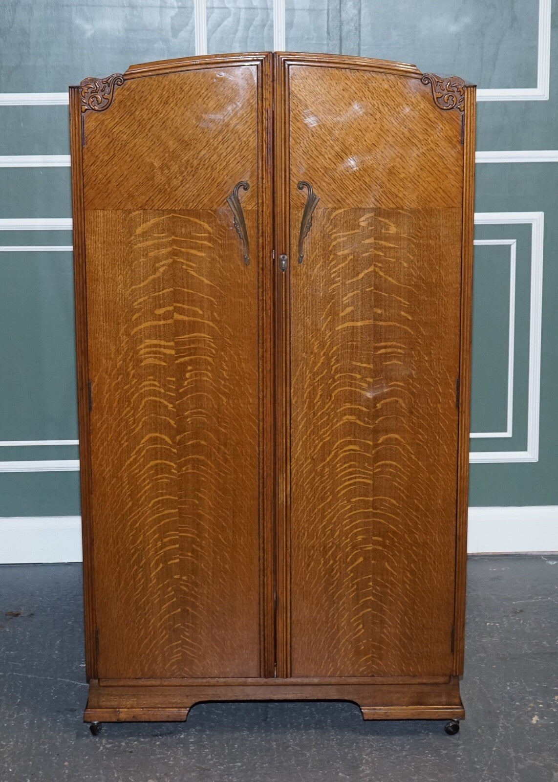 PETITE VINTAGE ART DECO OAK TWO DOOR WARDROBE
