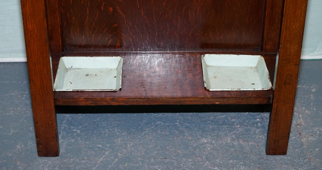 ANTIQUE ATCRAFT OAK HAT AND UMBRELLA HALLWAY STAND WITH A MIRROR