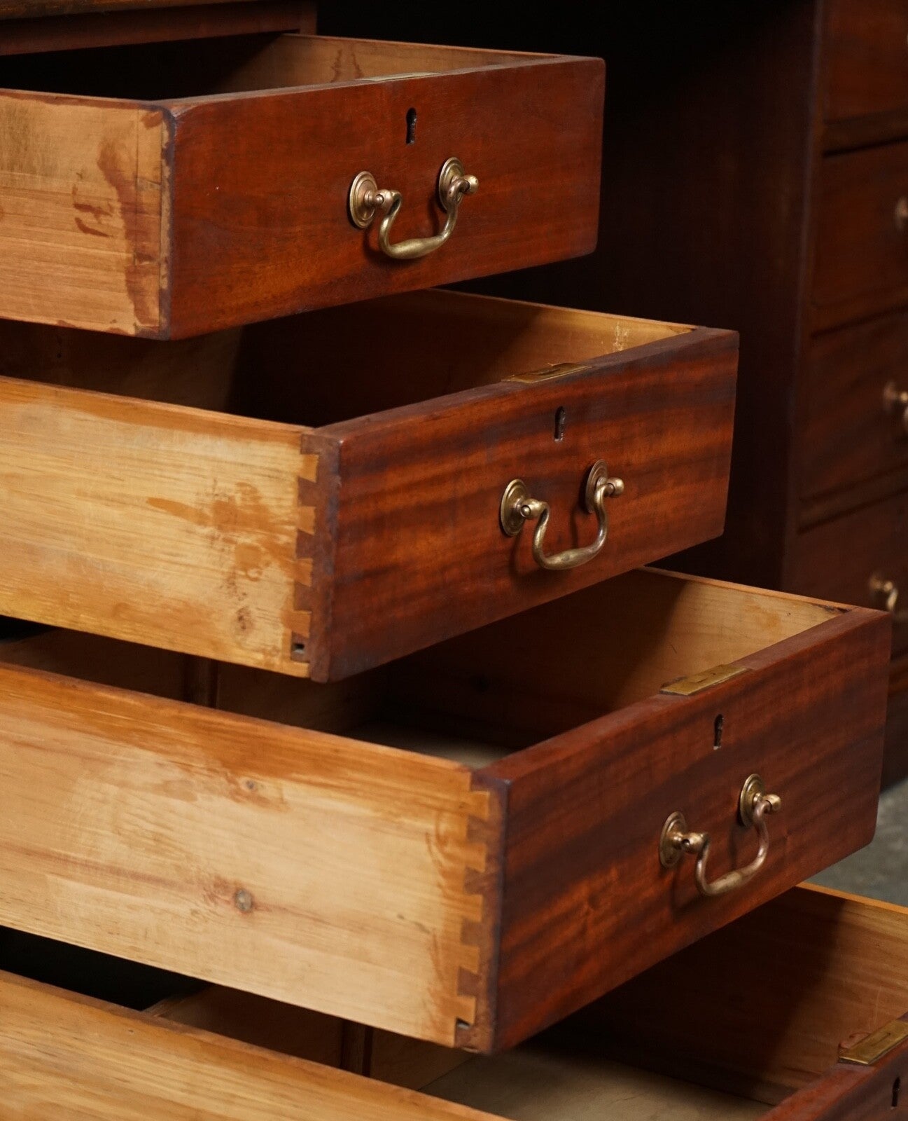 ANTIQUE HUGE DISTRESSED PARTNERS DESK WITH NAVY BLUE LEATHER TOP J1