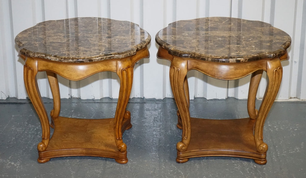 VINTAGE PAIR OF FRENCH STYLE SIDE LAMP TABLES WITH FAUX MARBLE TOPS