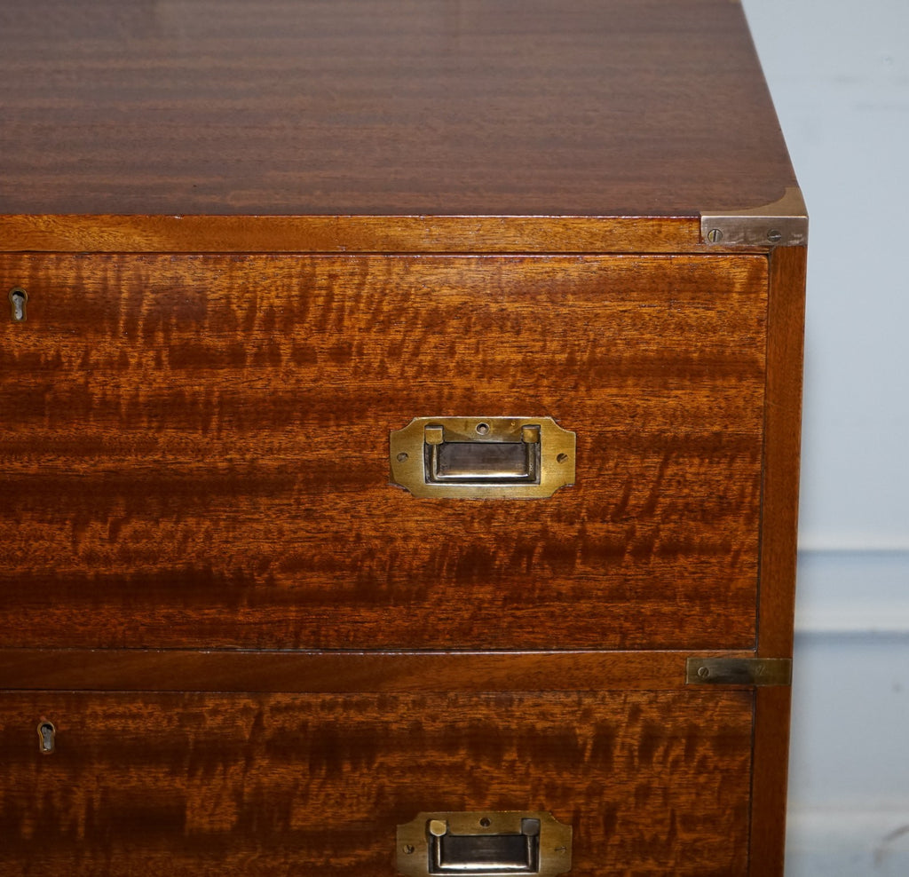 VINTAGE MILITARY CAMPAIGN SECRETAIRE CHEST OF DRAWERS WITH AGED RED LEATHER