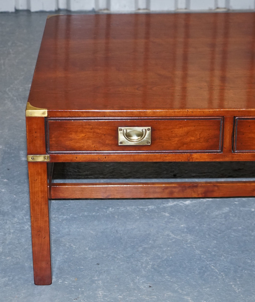 LARGE MILITARY CAMPAIGN REH KENNEDY HARRODS COFFEE TABLE WITH THREE DEEP DRAWERS