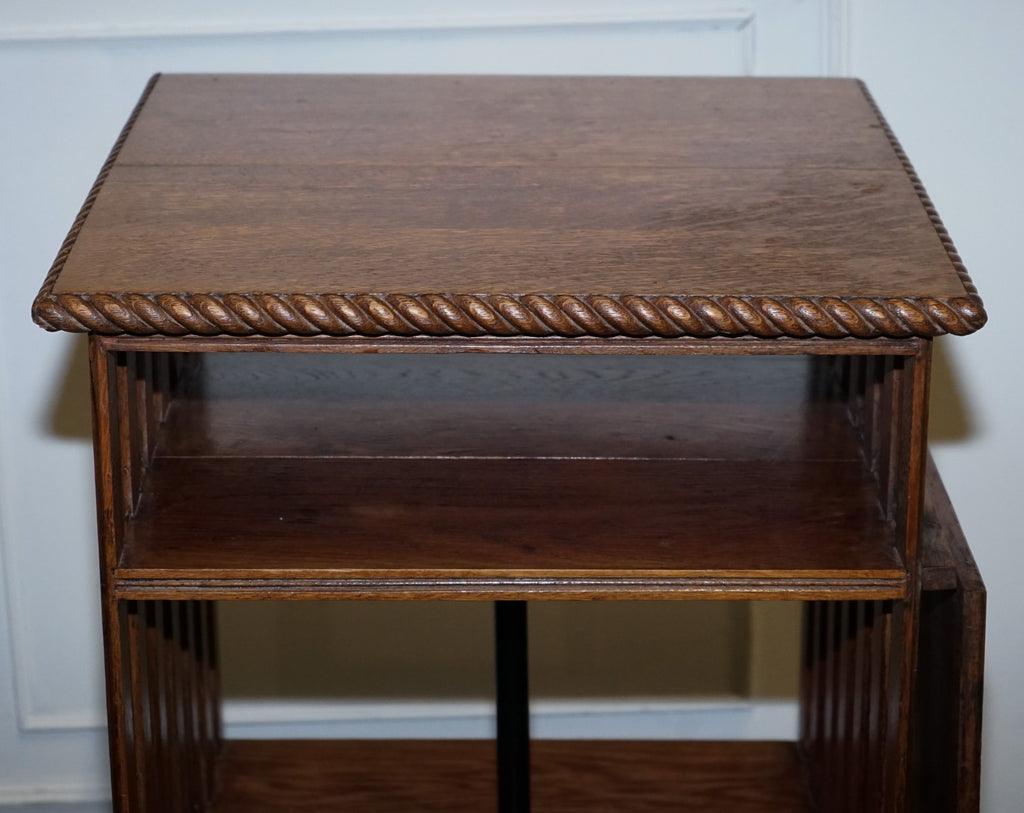 ANTIQUE SUBSTANTIAL OAK REVOLVING BOOKCASE WITH FOLDING READING STAND