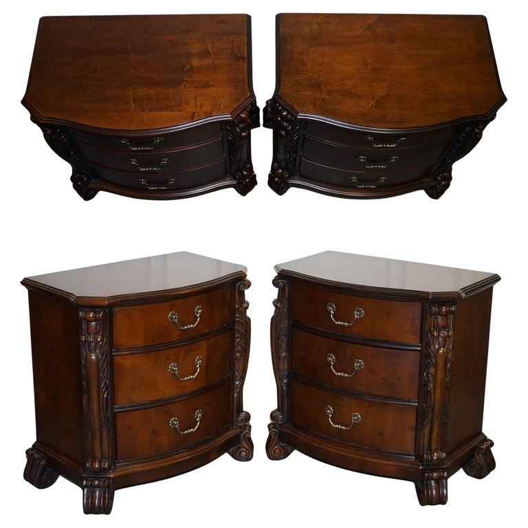 PAIR OF LARGE AMERICAN CHIPPENDALE STYLE NIGHTSTANDS BEDSIDE TABLES