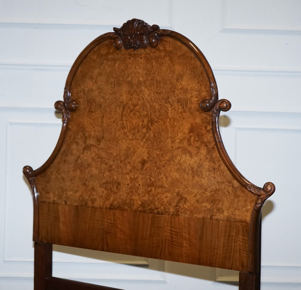 1930 ART DECO BURR WALNUT ENGLISH MADE VONO BEDSTEAD FRAME QUEEN ANNE LEGS 2/2