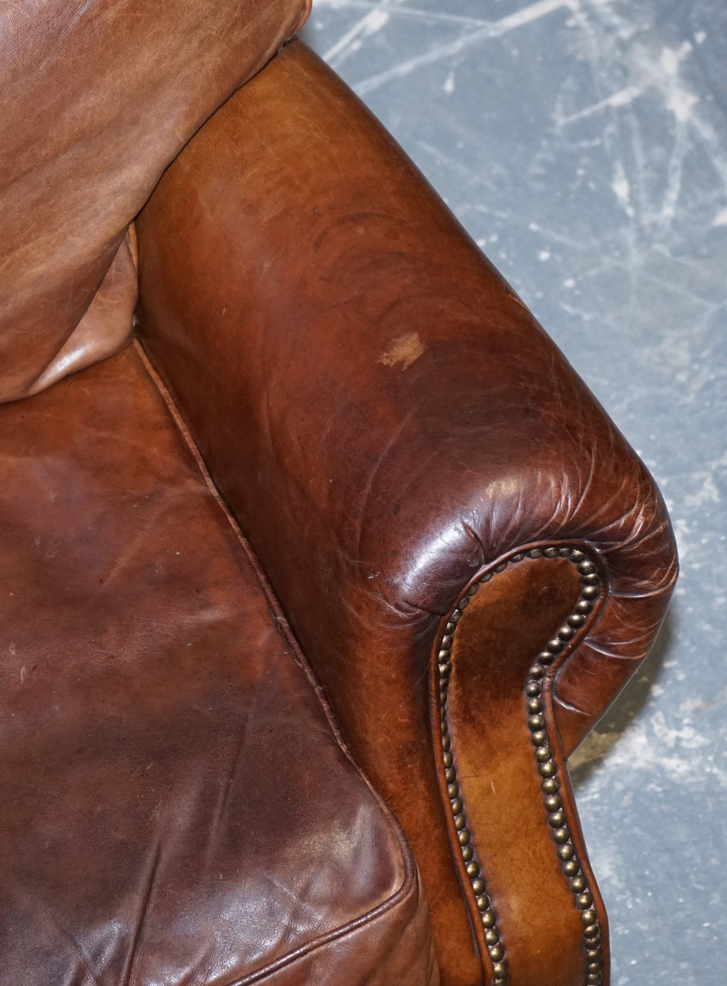 HALO TIMOTHY OULTON STYLE BALMORAL THREE SEATER BROWN HERITAGE LEATHER SOFA