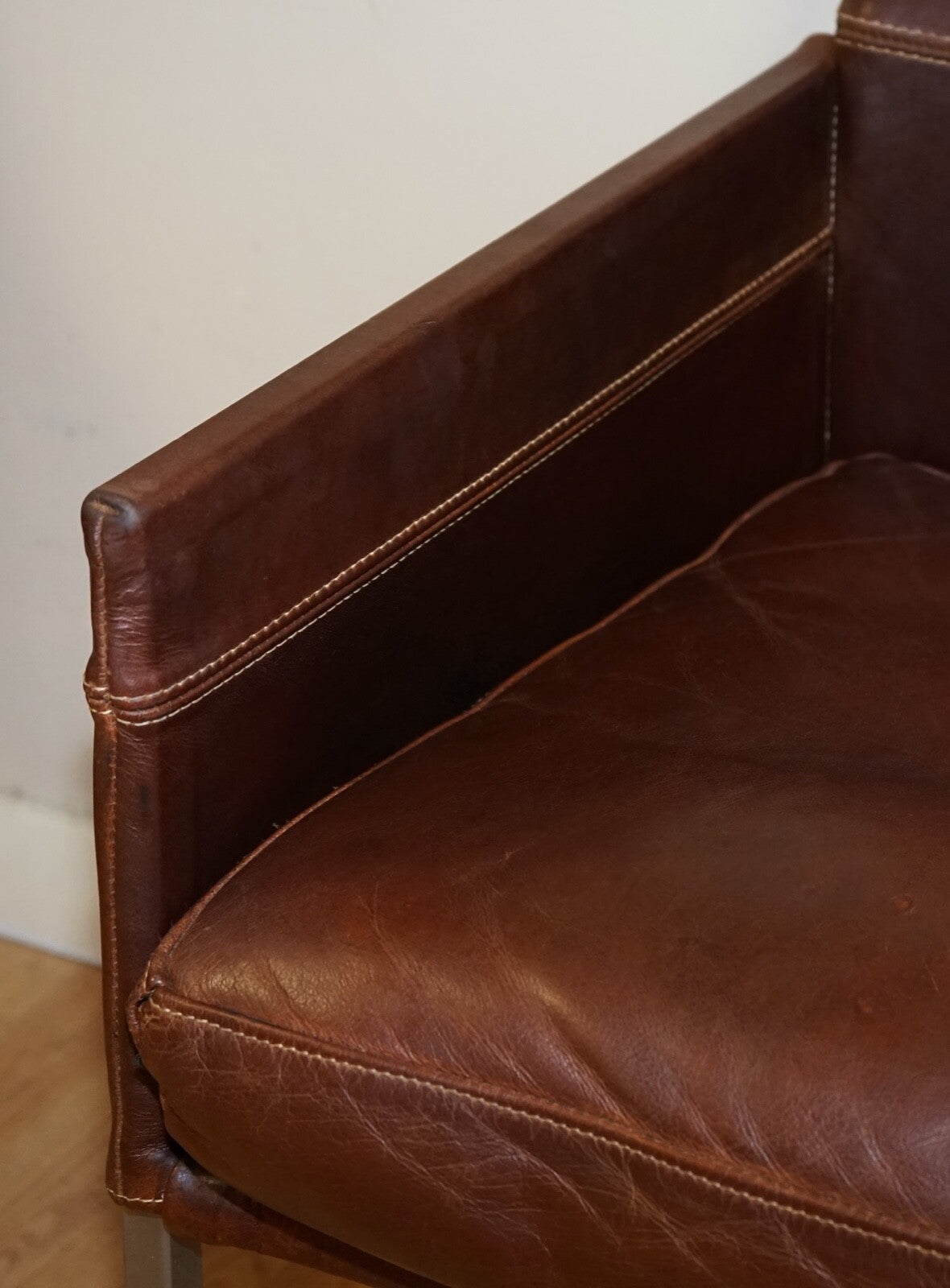 VINTAGE BROWN LEATHER AND STEEL TEXAS DINING CHAIR BY KARL FRIEDRICH FÖRSTER