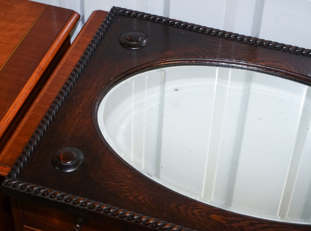 ANTIQUE ENGLISH ARTS & CRAFTS OAK WALL MIRROR