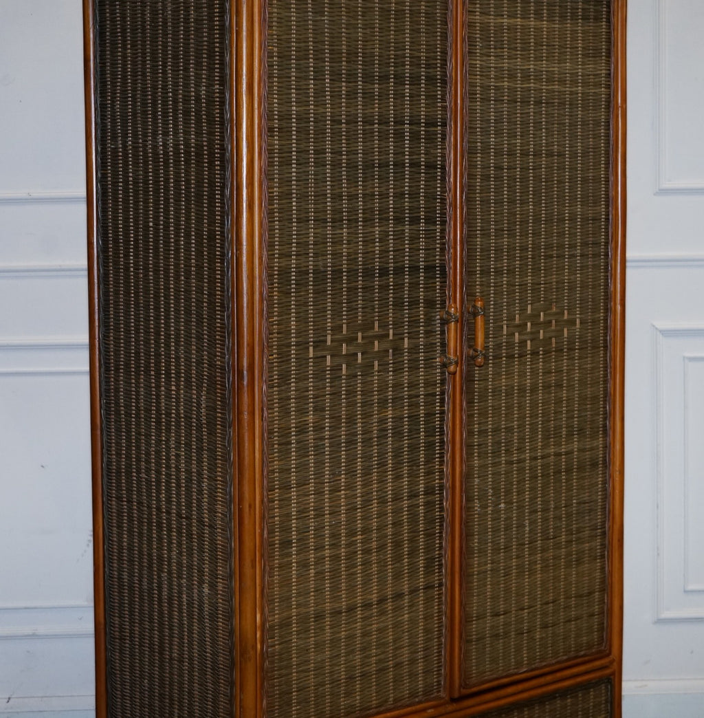 CIRCA 1970'S WOVEN WICKER ARMOIRE WARDROBE WiTH ONE DRAWER (1/2)