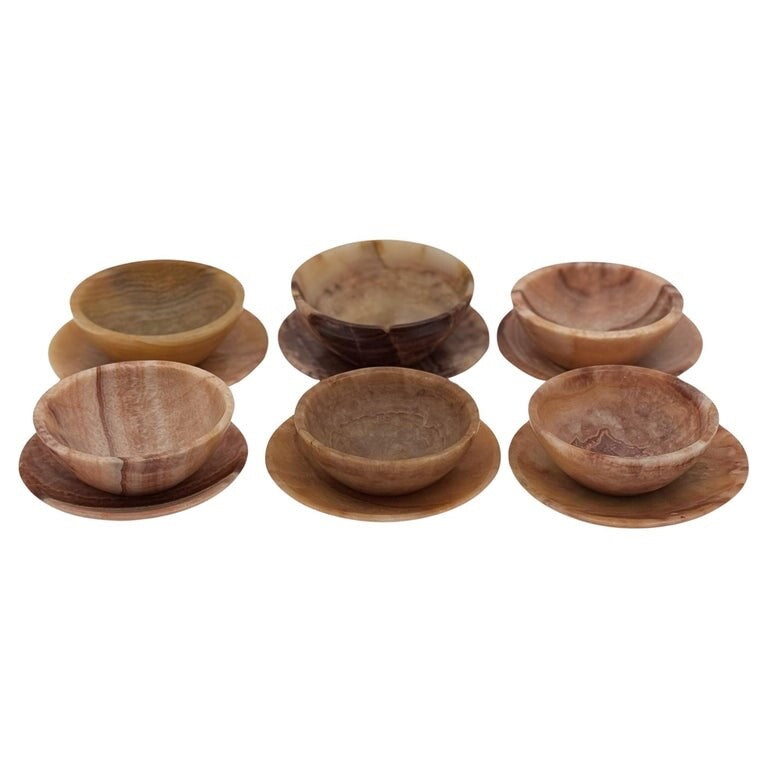 SET OF SIX VINTAGE ONYX PLATE AND BOWL HANDMADE IN EGYPT