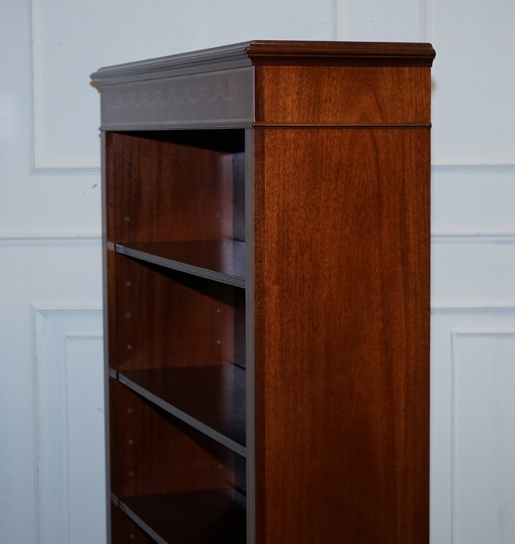 LARGE VINTAGE EDWARDIAN STYLE INLAID SHERATON OPEN BOOKCASE ADJUSTABLE SHELVES