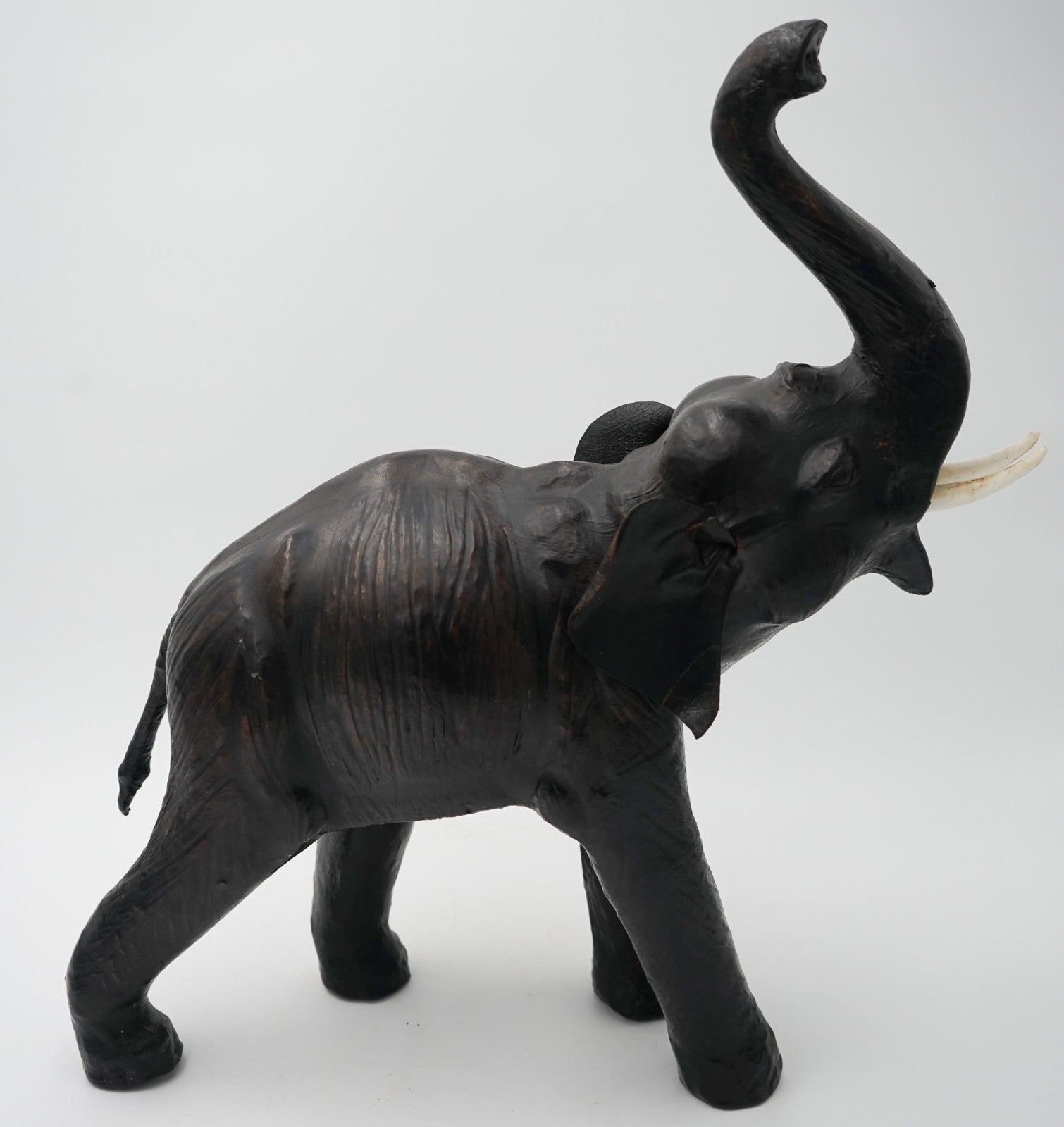 VINTAGE 1970'S LIBERTYS & CO LONDON AGED LEATHER ELEPHANT DECORATIVE SCULPTURE