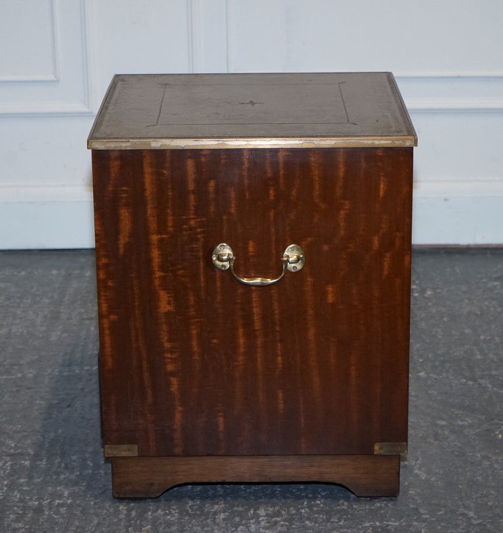 VINTAGE BEVAN FUNELL MILITARY CAMPAIGN BEDSIDE TABLE NIGHTSTAND LEATHER TOP