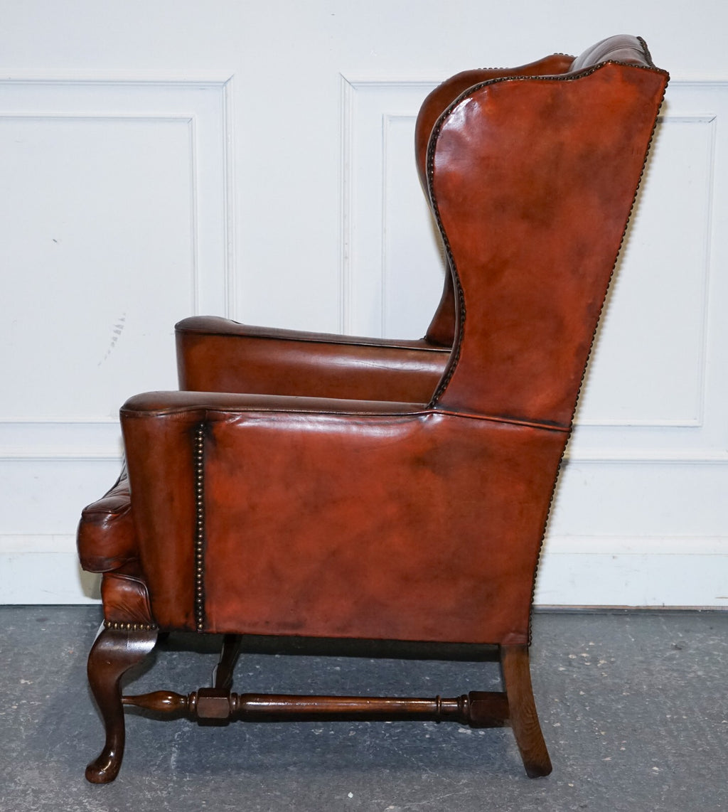 PAIR OF WILLIAM MORRIS FLAT ARM CHESTERFIELD WINGBACK BORDEAUX ARMCHAIRS