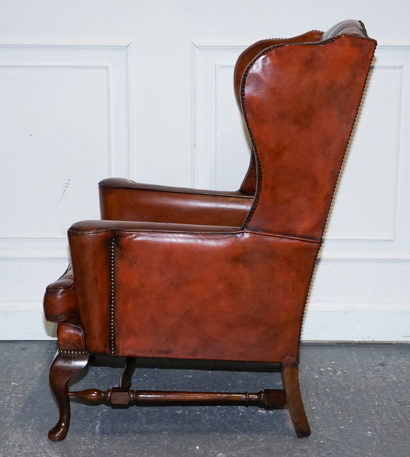 PAIR OF WILLIAM MORRIS FLAT ARM CHESTERFIELD WINGBACK BORDEAUX ARMCHAIRS