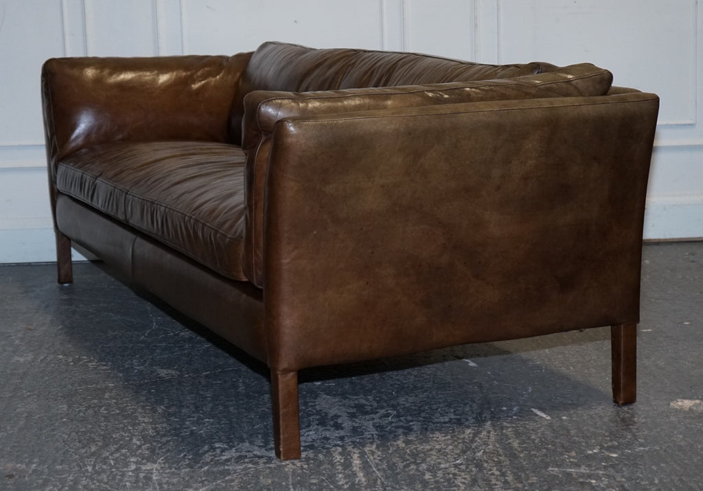 HALO GROUCHO BEAUTIFUL BROWN LEATHER THREE SEATER COMPACT SOFA