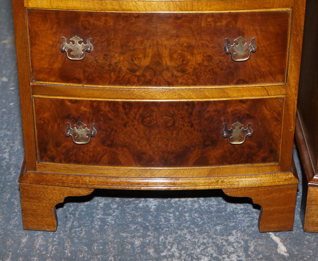 PAIR OF RESTORED BURR WALNUT BEDSIDE NIGHTSTAND CHEST OF DRAWERS